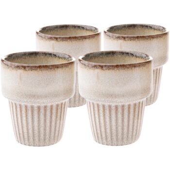 Súprava 4 keramických hrnčekov Rustik 100 ml, béžová
