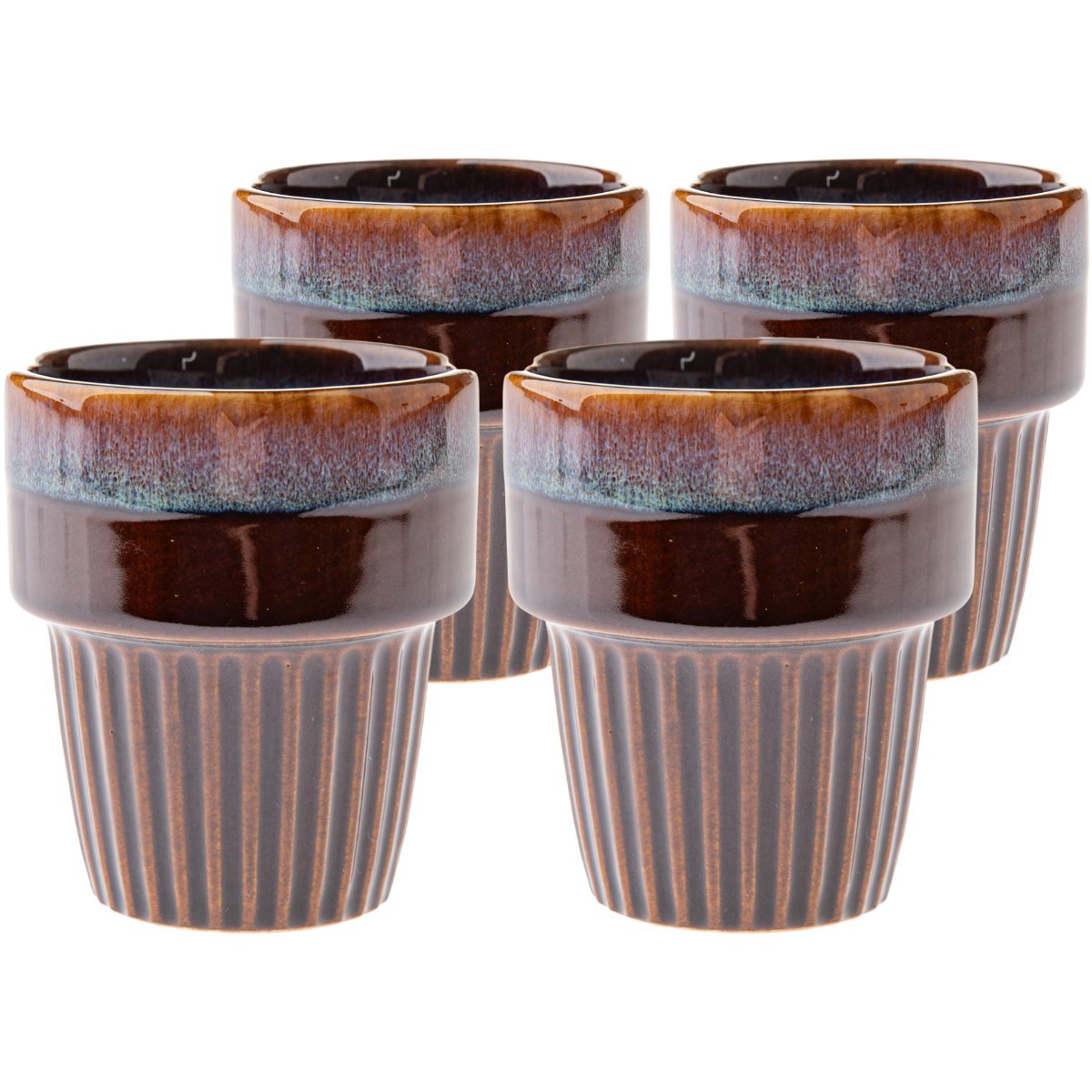 Súprava 4 keramických hrnčekov Rustik 100 ml, tmavohnedá Súprava 4 keramických hrnčekov Rustik 100 ml, tmavohnedá
