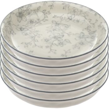 Súprava 6 hlbokých tanierov Nežné kvety 20 cm, sivá