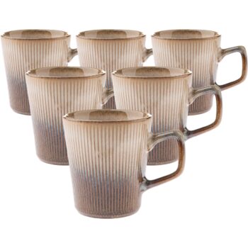 Súprava 6 keramických hrnčekov Rustik 410 ml, svetlohnedá