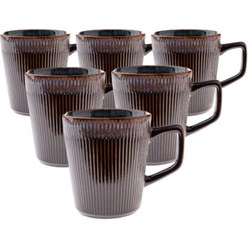 Súprava 6 keramických hrnčekov Rustik 410 ml, tmavohnedá