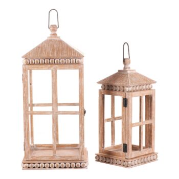 Súprava drevených lampášov Almonte 2 ks, bielo-hnedá