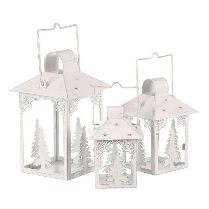 Súprava kovových lampášov Stromčeky 3 ks, biela Súprava kovových lampášov Stromčeky 3 ks, biela