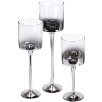 Súprava svietnikov Home&styling, 3 ks, sivostrieborné sklo