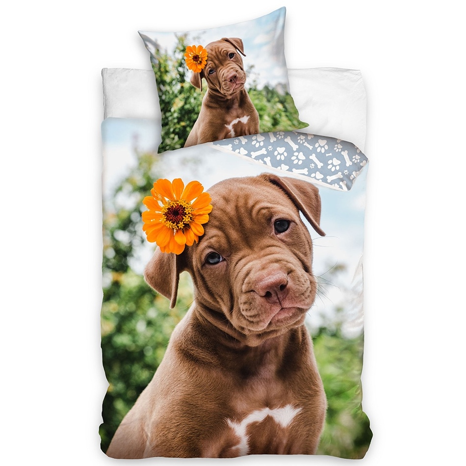 Tiptrade Bavlnené obliečky Šteniatko s Kvetinkou, 140 x 200 cm, 70 x 90 cm Tiptrade Bavlnené obliečky Šteniatko s Kvetinkou, 140 x 200 cm, 70 x 90 cm