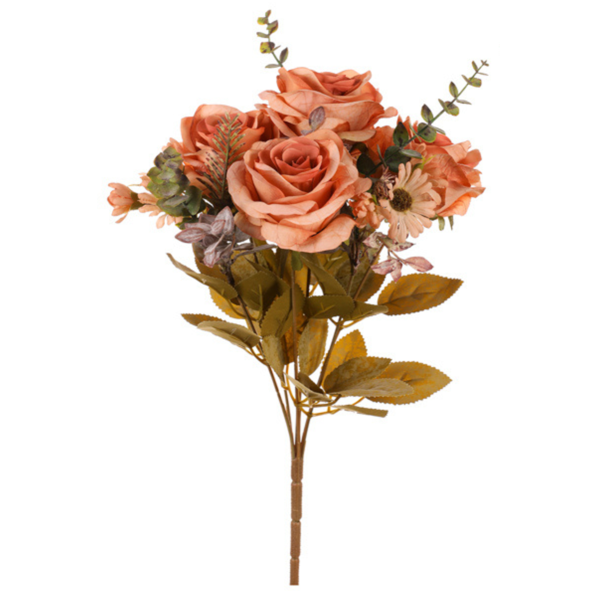 Umelá kytica Ruža s eukalyptom oranžová, 35 cm Umelá kytica Ruža s eukalyptom oranžová, 35 cm