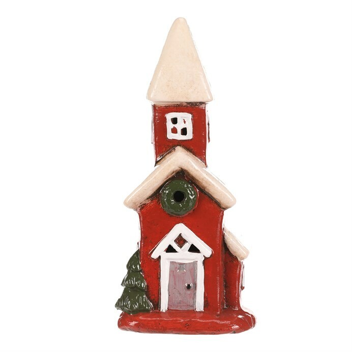Vianočná dekorácia domček s vežičkou, LED, červená, keramika Vianočná dekorácia domček s vežičkou, LED, červená, keramika