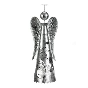 Vianočná kovová dekorácia Anjel na čajovú sviečku, strieborná