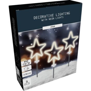 Vianočné LED vonkajšie osvetlenie Neónová hviezda, súprava 3 ks, v. 58 cm