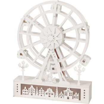Vianočné svietiace otočné koleso Mestečko, 26,5 x 5,5 x 20 cm, 4x LED, drevo