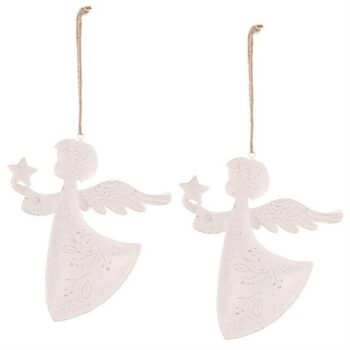 Závesná vianočná dekorácia Anjel 2 ks, kov, biela
