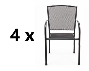 4 x RIVER kovová záhradná stolička, čierna