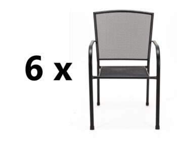 6 x RIVER kovová záhradná stolička, čierna