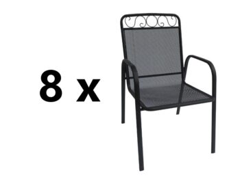 8 x BABU záhradná kovová stolička, čierna