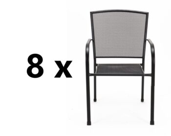 8 x RIVER kovová záhradná stolička, čierna