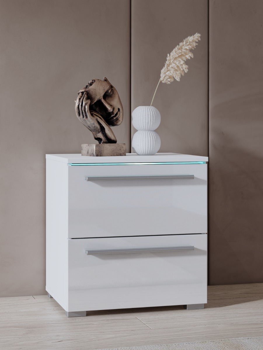ASIA nočný stolík s podsvietením, biela/biele sklo ASIA nočný stolík s podsvietením, biela/biele sklo