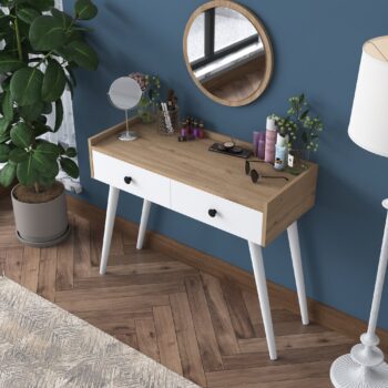 BIDEN toaletný stolík so zrkadlom, dub/biela