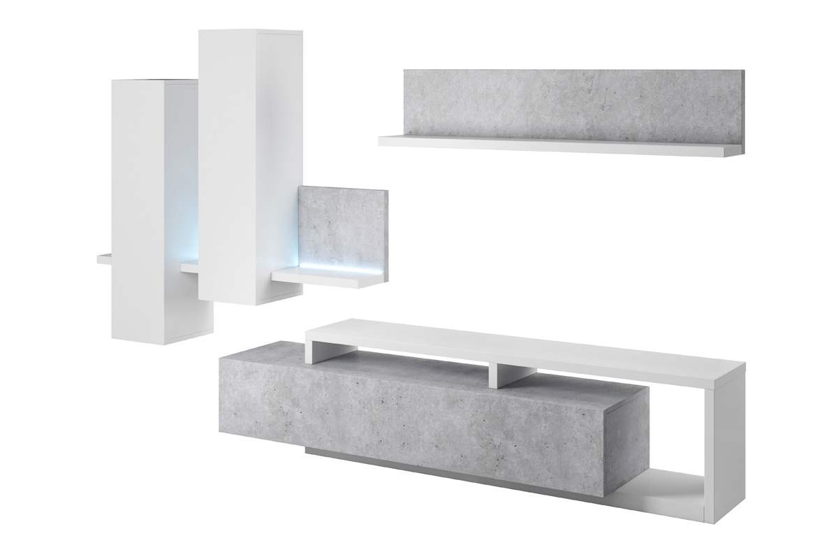 BILSBY 09 obývacia stena 2484FG, biela/betón colorado BILSBY 09 obývacia stena 2484FG, biela/betón colorado