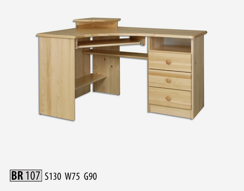 BR107 Rohový písací stôl - pravý, prírodná borovica BR107 Rohový písací stôl - pravý, prírodná borovica