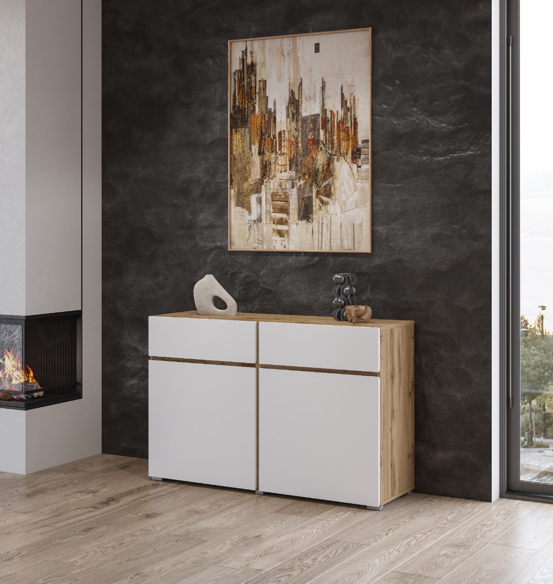 BRENDON 45 dvojdverová komoda 2D2S, dub Wotan/biela BRENDON 45 dvojdverová komoda 2D2S, dub Wotan/biela