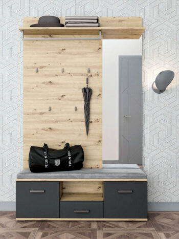 BRUNETTE predsieňová zostava, dub Artisan/antracit