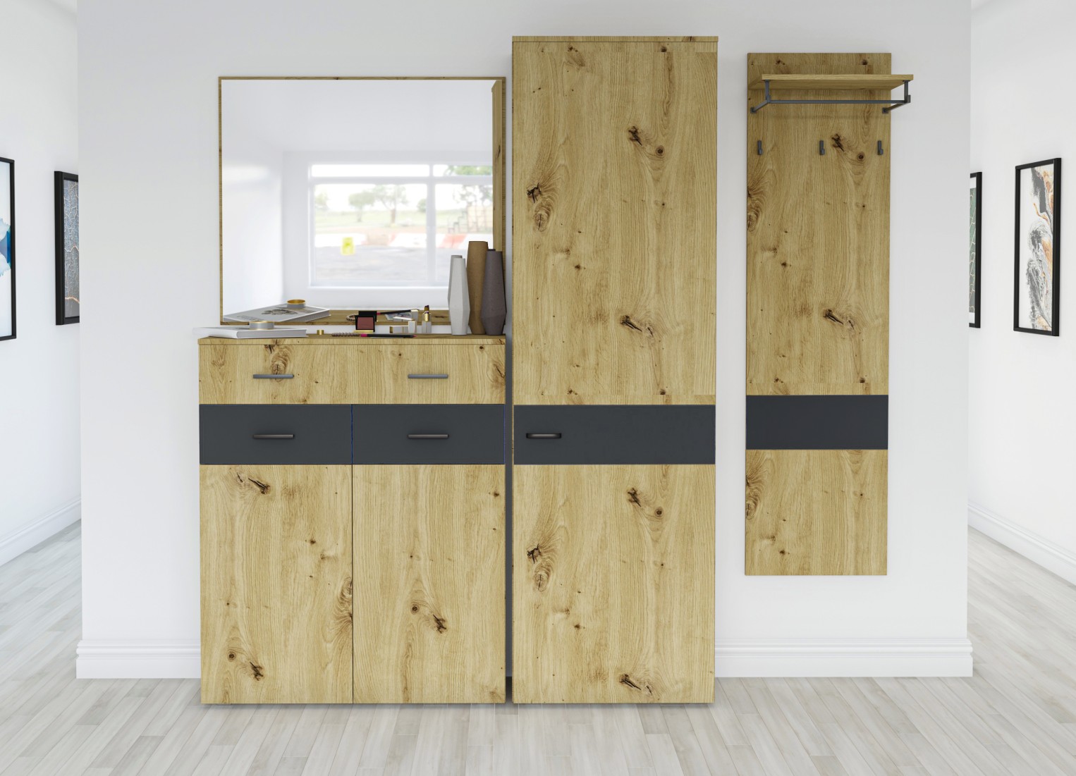 BRUNO 1 predsieňová zostava, dub Artisan/antracit BRUNO 1 predsieňová zostava, dub Artisan/antracit