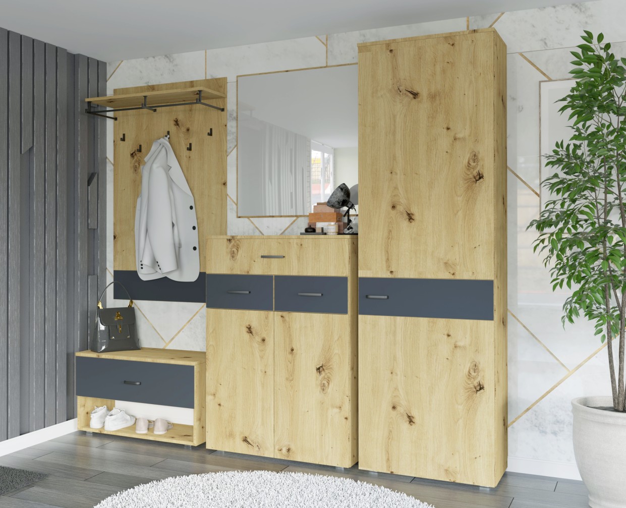 BRUNO 2 predsieňová zostava, dub Artisan/antracit BRUNO 2 predsieňová zostava, dub Artisan/antracit