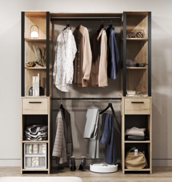 CATERIN 2 otvorený šatník do predsiene, dub Craft šedý / čierna