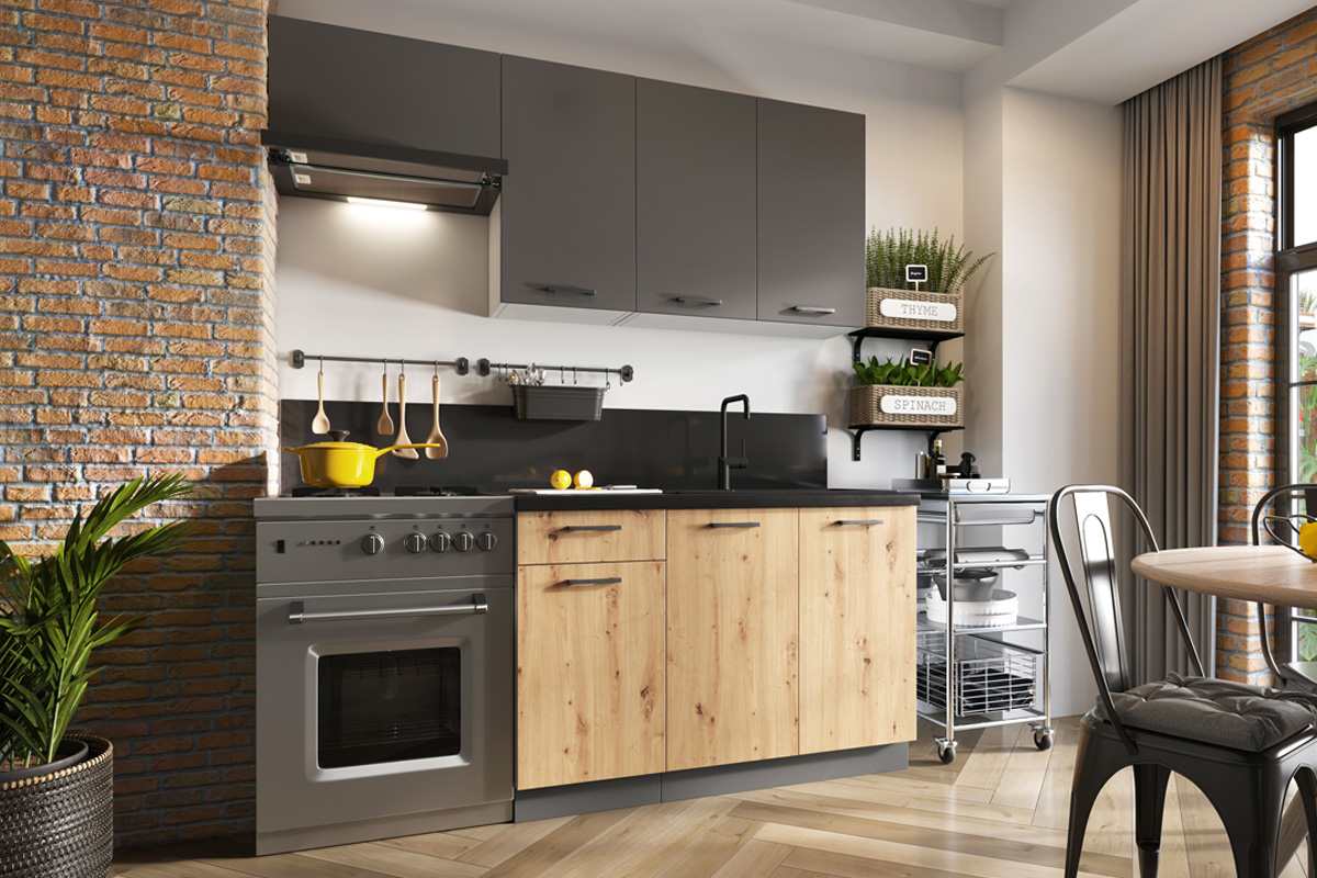 CLEMENTIS kuchynská zostava 120/180, dub artisan/grafit CLEMENTIS kuchynská zostava 120/180, dub artisan/grafit