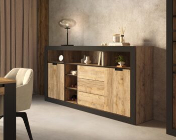 COOP široká komoda 3S2D, dub Samdal/čierna mat