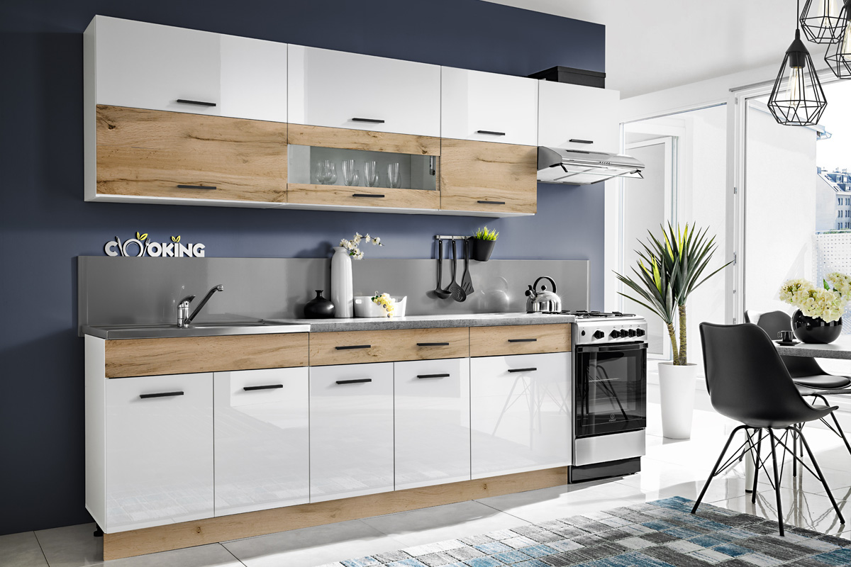 CORAL moderná kuchynská linka, wotan/biely lesk CORAL moderná kuchynská linka, wotan/biely lesk
