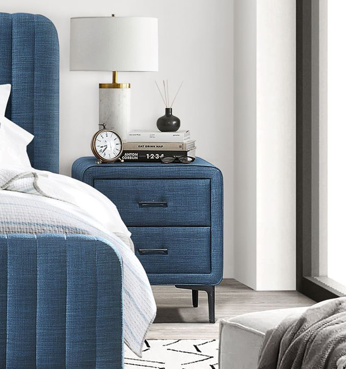 Čalúnený nočný stolík BLU, modrý Čalúnený nočný stolík BLU, modrý