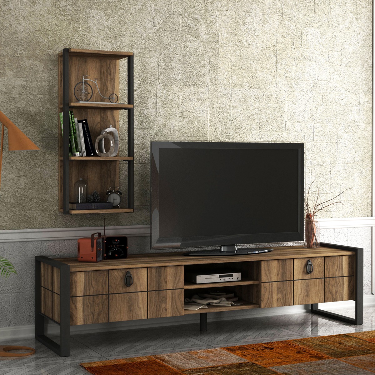 DELUXE LOST Tv stolík, metal / orech DELUXE LOST Tv stolík, metal / orech