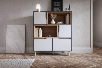 DOOWE nízky regál, antracit/biela/dub Craft zlatý