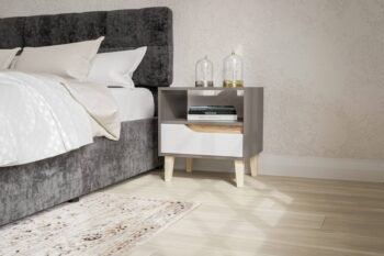 DOOWE nočný stolík 1S, antracit/biela/dub Craft zlatý