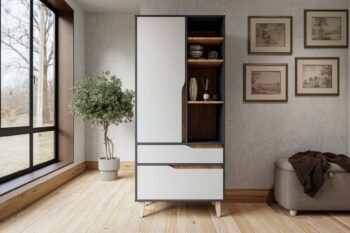 DOOWE šatníková skriňa NO1, antracit/biela/dub Craft zlatý