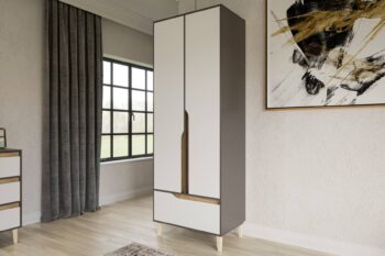 DOOWE šatníková skriňa NO2, antracit/biela/dub Craft zlatý