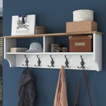 DUA nástenný vešiak s policou, biela/orech