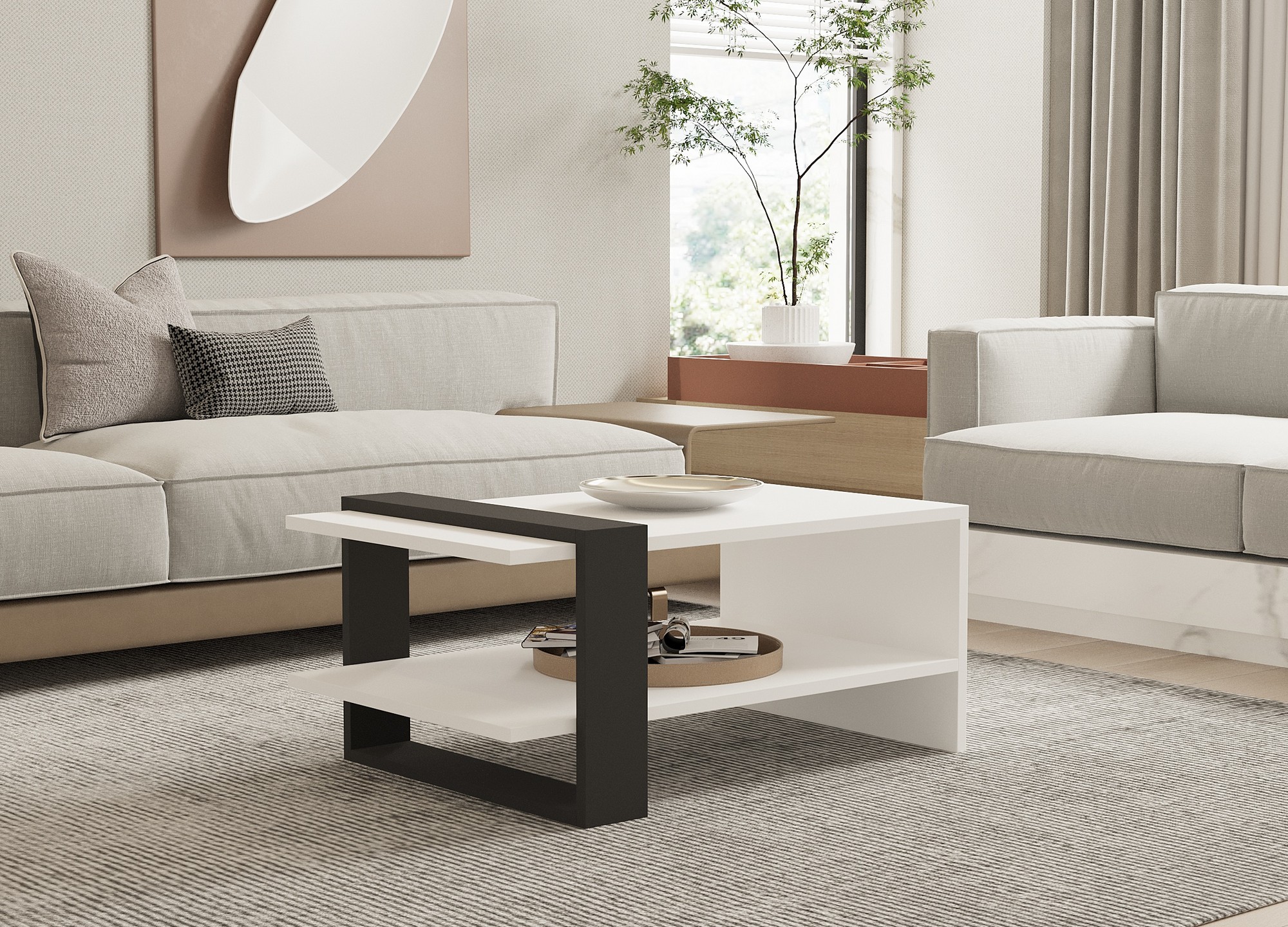 FIND konferenčný stolík s policou, antracit / biela FIND konferenčný stolík s policou, antracit / biela