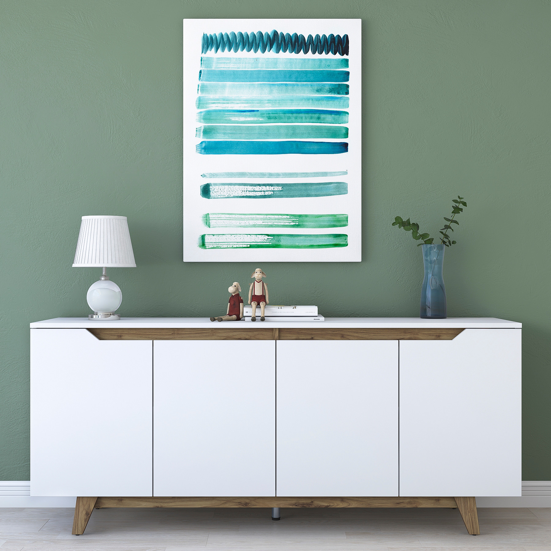 GODSEED Štvordverová komoda, biela/orech GODSEED Štvordverová komoda, biela/orech