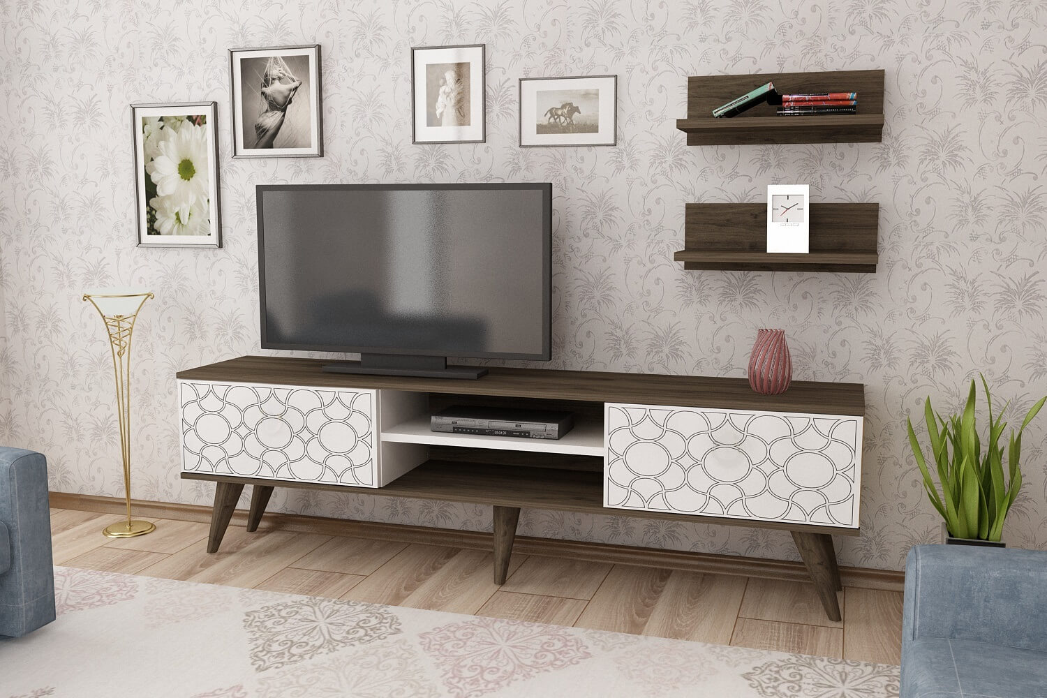 GOLD obývacia stena, orech / biela GOLD obývacia stena, orech / biela