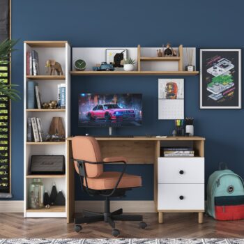 HUNGARY pracovný kútik, orech/biela