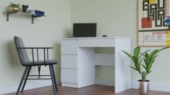 JASMIN písací stôl so zásuvkami, biely, ľavý