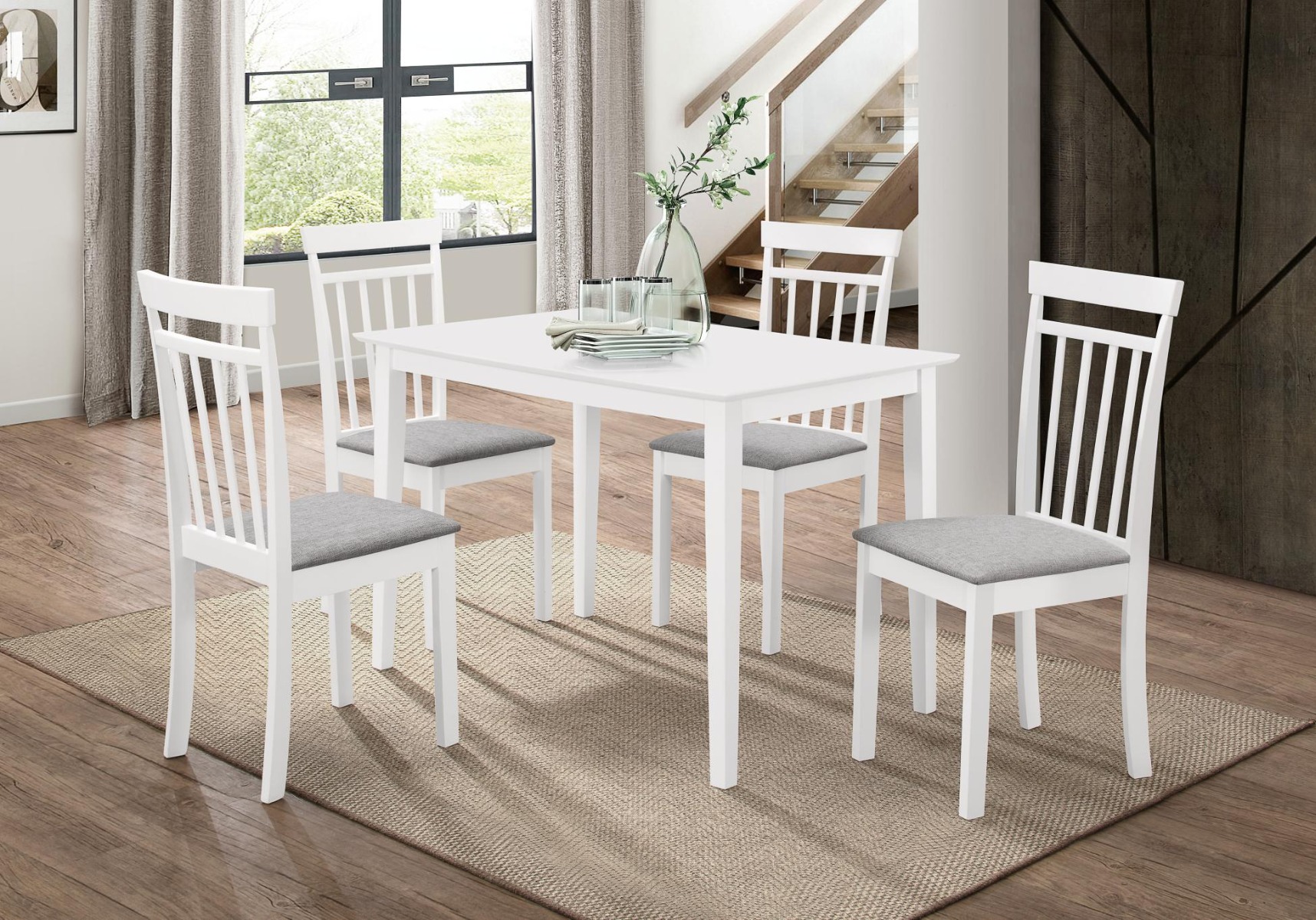 KANSAS masívna jedálenská zostava 4+1, biela/šedá KANSAS masívna jedálenská zostava 4+1, biela/šedá