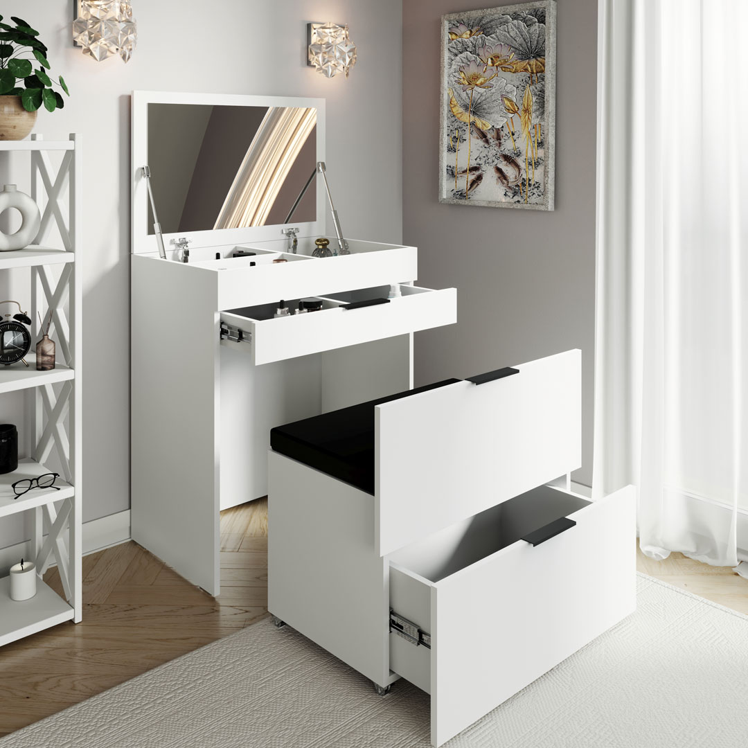 LAURA toaletný stolík 2v1, biela Nymphea Alba LAURA toaletný stolík 2v1, biela Nymphea Alba