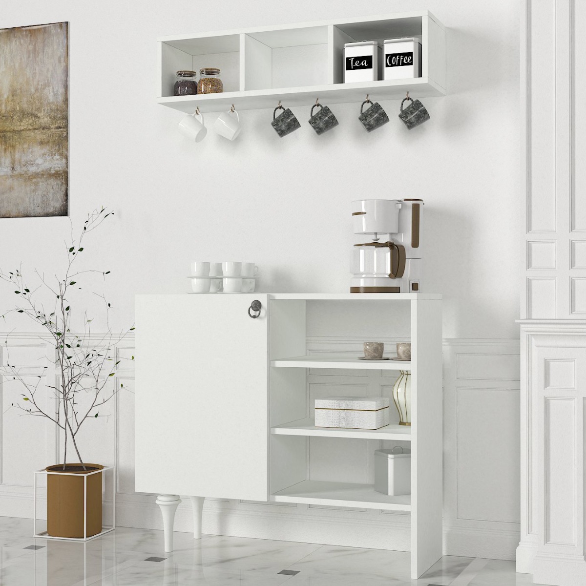 LAVENA kuchynská skrinka s policou, biela LAVENA kuchynská skrinka s policou, biela