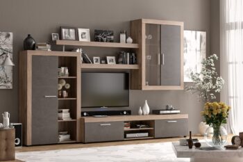 LEANS obývacia zostava, dub tabako-antracit