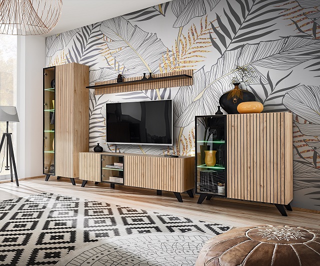 LIA veľká obývacia stena 2,Hickory Jackson/ Čierna LIA veľká obývacia stena 2,Hickory Jackson/ Čierna