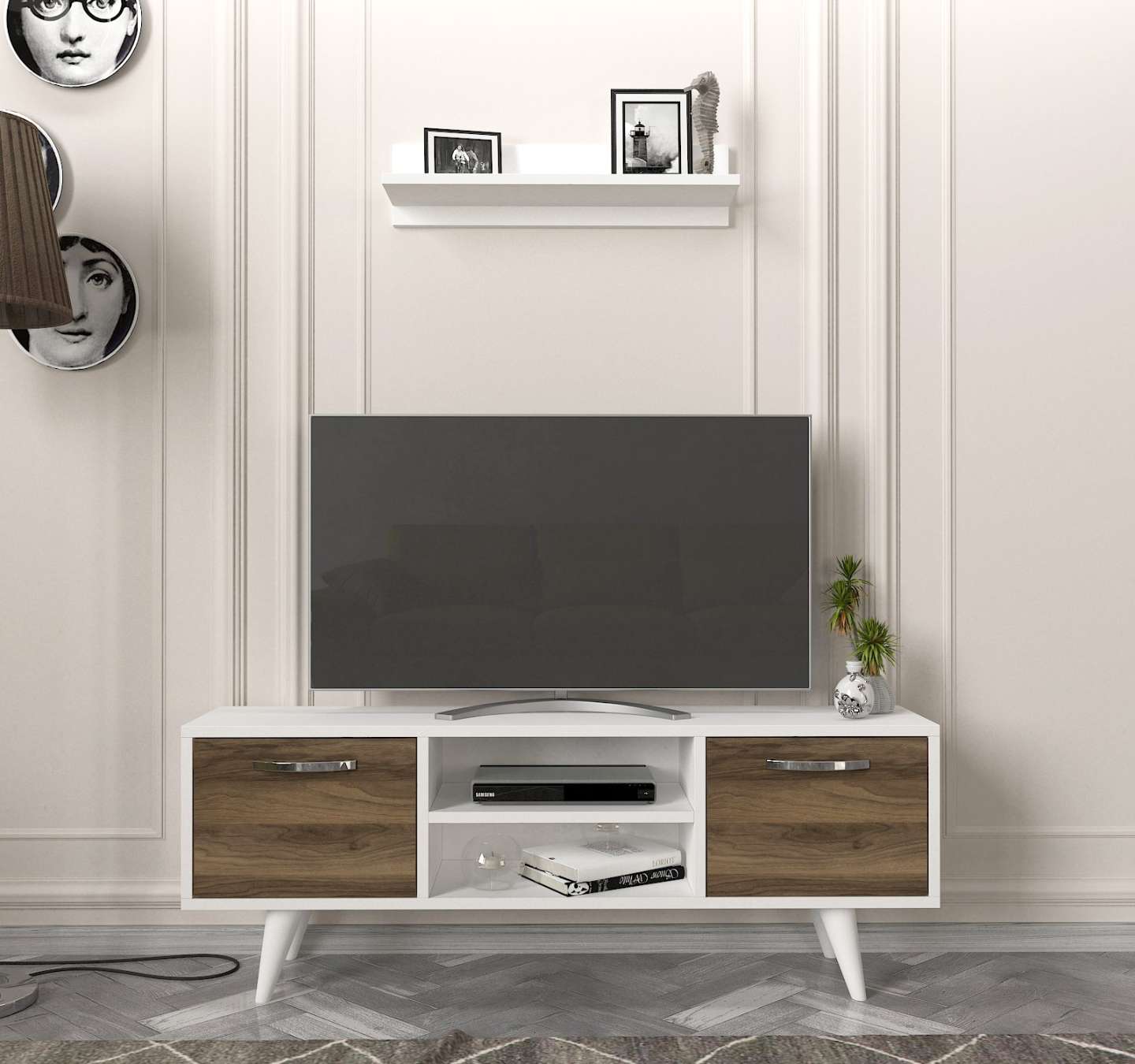 LINKA obývacia stena, biela/orech LINKA obývacia stena, biela/orech