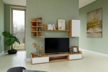 LOKIA obývacia stena, kraft zlatý/biela